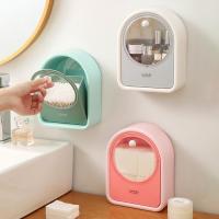 【jw】☏  Cotton Dispenser to Take Sanitary Practical Wall Mounted Makeup Swabs Flip Organizer