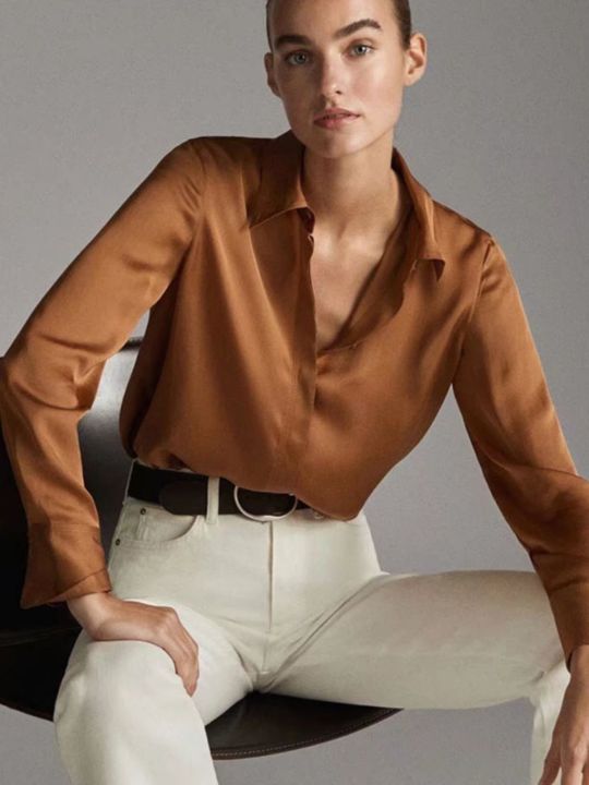 เป็น-massimo-dutti-เสื้อเบลาส์สำหรับผู้หญิง-เสื้อเบลาส์แขนยาวเสื้อเชิ้ตสูงวัยโจ๊กเกอร์ดีไซน์สีพื้น2023สำหรับฤดูใบไม้ผลิ-ฤดูร้อน