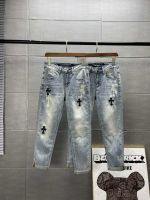 [TOP]Chromes Hearts 2023new jeans cross counter new leather label ripped super soft jeans