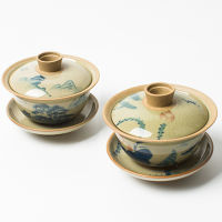 Hand Painted Pottery Landscape Gaiwan For Tea Ceramic Yellow Tureen With Lid Teaware Boat Chinese Cup Tea Bowls Lotus Chawan