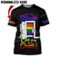 （Childrens adult size, in stock）No One Should Live In Closet LGBT 3D Printed Slim T-Shirt Tops Tees Men Short Sleeve Casual Milk Fiber Round Neck Breathable（can Customizable）