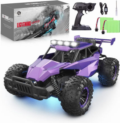 LARVEY 2WD 1:16 Scale Purple Remote Control Car, 20 Km/h High Speed Girls Remote Control Car Monster Vehicle with LED Headlights and Chassis Lights, RC Cars for Girls Boys and Adults Amethyst Viper