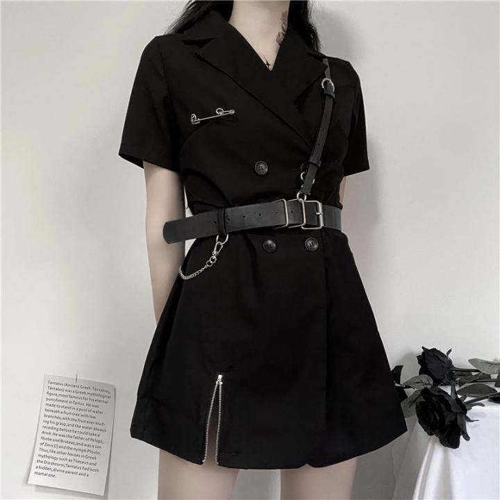 qweek-gothic-punk-blazer-dress-women-2021-summer-streetwear-goth-harajuku-korean-fashion-black-mini-dress-staple-short-sleeve