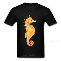 Cartoon Yellow Seahorse T-Shirt Men Funny Short Sleeve Tee Shirts 100% Cotton Customized Group Tops Plus Size