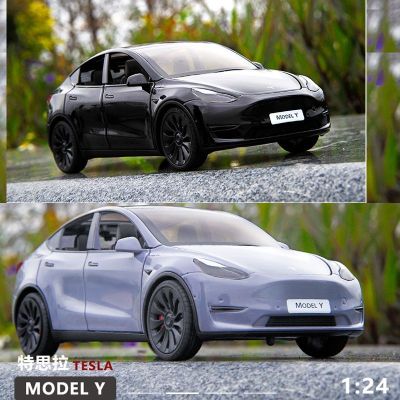 1:24 TESLA MODEL Y High Simulation Diecast Metal Alloy Model Car Sound Light Pull Back Collection Kids Toy Gifts F544