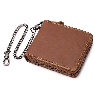 （Layor wallet）กระเป๋าสตางค์สายโซ่39; S มีซิปสำหรับผู้ชาย,กระเป๋าใส่เงินหนังแท้สำหรับที่ใส่บัตรเครดิตผู้ชาย Dompet Koin Rfid การปิดกั้นหนังวัวกระเป๋าสตางค์ผู้ชาย