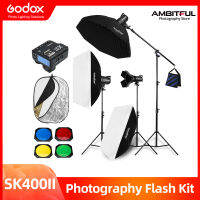 Godox SK400II 3Pcs SK400 II  Photo Studio Flash Lighting,Softbox,Light Stand, Studio Boom Arm Top Light Stand