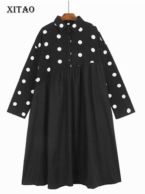 XITAO Dress Polka Dot Patchwork Full Sleeve Shirt Dress