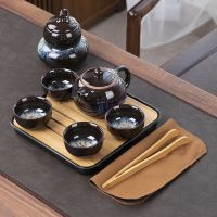 △✕ The whole set of Kung Fu tea ceramic teapot cup tray portable outdoor business travel