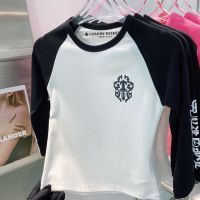 High Quality Chrome Heart niche vines unique short section color matching shoulder long-sleeved T-shirt small man