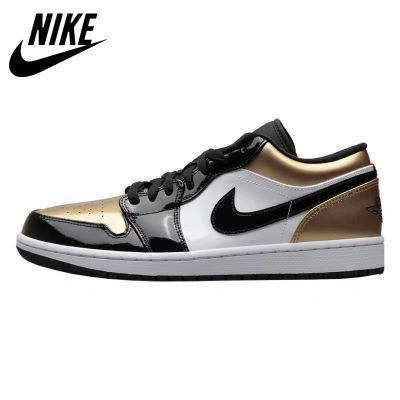 [HOT] Original✅ ΝΙΚΕ Popular Ar J0dn 1 Black Gold Toe Low Top Mens Shoes Womens Shoes Couple Casual Sports Basketball Shoes