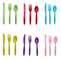 Eco-Friendly Solid Color Plastic Cutlery Pink Blue Yellow Disposable Knives Spoons Forks Wedding Birthday Party Picnic Supplies