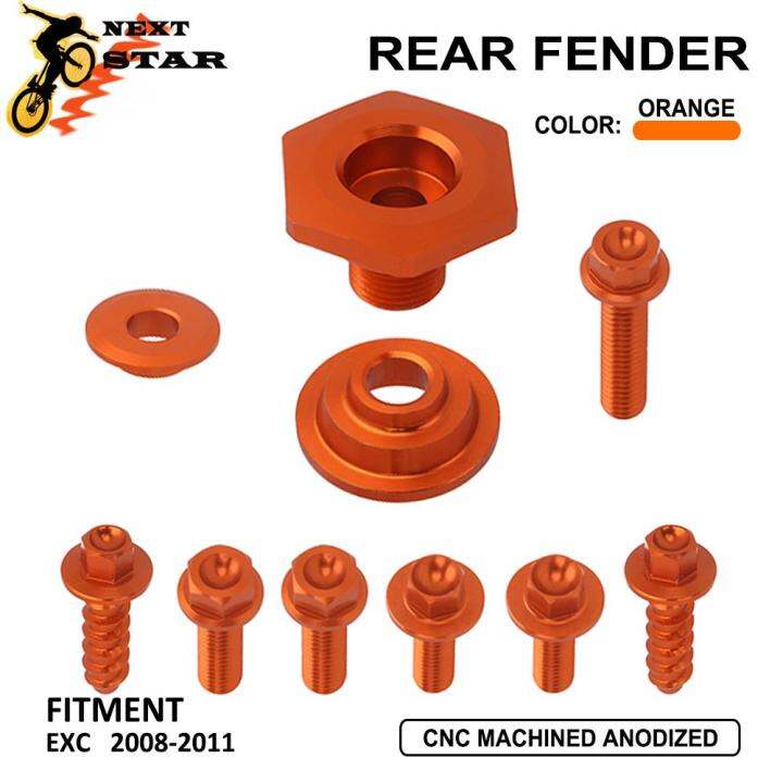 สกรูฝาครอบหม้อน้ำสำหรับ-ktm-exc-125-250-350-450-505-2008-2009-2011-cnc-สำหรับรถจักรยานยนต์สีส้มเบาะหมีเทดดี้ด้านหลังบังโคลนหน้า