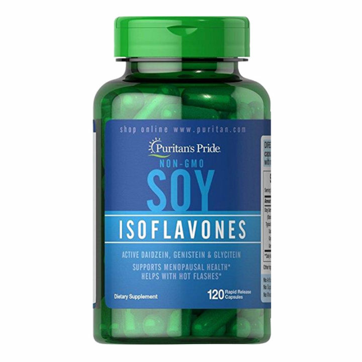 ตรงปก ของแท้ นำเข้า USA Puritans Pride Non-GMO Soy Isoflavones 750 mg 120 Capsules ไม่ใช่จีเอ็มโอ ไอโซฟลาโวนถั่วเหลือง สหรัฐอเมริกา