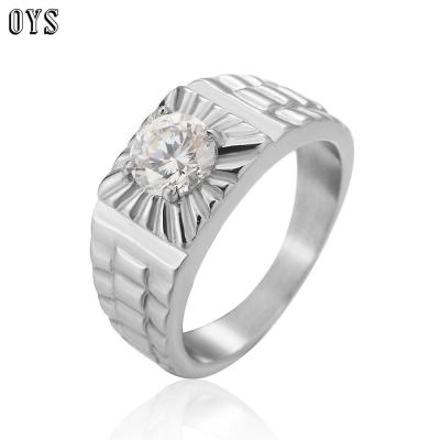 OYS แหวนแต่งงานเพชรเลียนแบบแหวนเซอร์คอนเหลี่ยมผู้ชายเครื่องประดับไทเทเนียมแหวนเหล็กร้อน