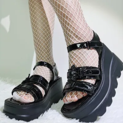 ขายดีที่สุด ioztt2023 - /❒✤♗ Brand Buckle Peep Toe Women 39;s Sandals Punk Goth Platform Shoes Fashion Leisure