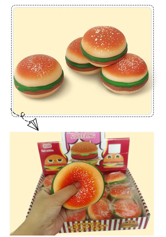 3D Burger Squishys Stress Relief Toy, Hamburger, descompressão, Squeeze Ball