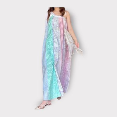 P010-272 PIMNADACLOSET -  One Shoulder Multi Stripe Loose Maxi Dress