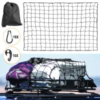 4 x 6 Super Duty Cargo Net Black with 16 Clips Carabiners+10 Hooks Stretches to 8 x 12 for SUV/Trailer/Pickup Truck Bed