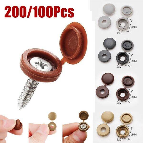 100-Pack Plastic Hinged Snap Caps – Fold-Over Screw Covers & Button Nuts (13x5mm)