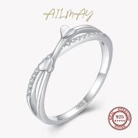 Ailmay Top Quality Real 925 Sterling Silver Staggered Line Heart Rings for Women Simple Design Fine Jewelry