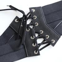 【HKM1】Fashion Women Elastic Zipper Cross Tie-up Wide Waist Belt Corset Dress Waistband