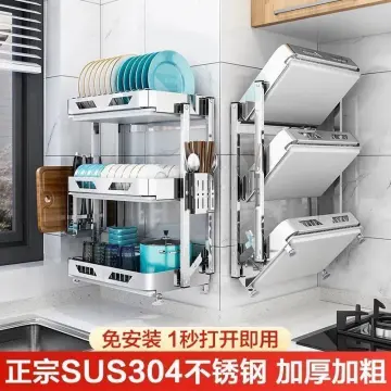 Kitchen Rack Wall Hanging Free Punching Multifunctional Dish