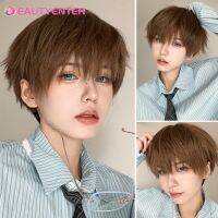 【jw】▩  BEAUTYENTER Fashion Mens Short Wig Flax brown Hair Synthetic With Bangs Men Ladies Boys Costume Anime