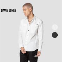 DAVIE JONES เสื้อเชิ้ต ผู้ชาย แขนยาว สีขาว สีเทา Long Sleeve Shirt in white grey SH0101WH GY