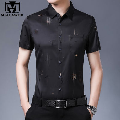 2022 New Fashion Print Shirt Men Summer Short sleeve Silk Casual Shirts Men Slim Fit Camisa Masculina Drop Shipping C746