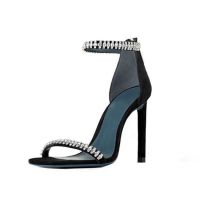 Xi Ke Spring new Za.ra 2022 rhinestone buckle sandals buckle high heels open toe black all-match stiletto womens shoes sandals