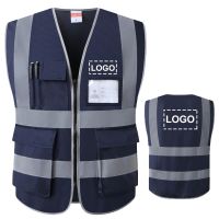 Custom Logo or Text Hi Vis Vest Print Navy Reflective Vest Work Vest for Men Reflector Safety Vest with Pockets Workwear