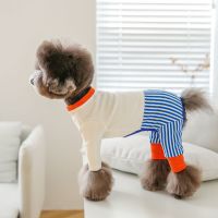 INS Cute Striped Four-legged Clothes Naughty Color Matching Series Pet Jumpsuit Dog Clothes Teddy Bichon Dog Jumpsuit