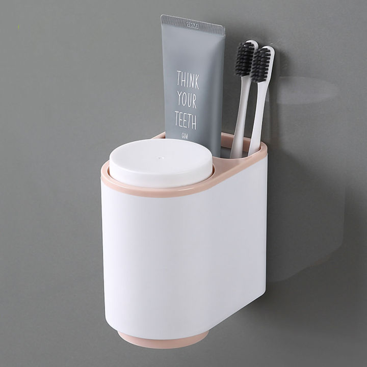 ที่วางแก้วน้ำยาบ้วนปาก Magnetic Suspendible Handstand การดูดซับแปรงสีฟันชั้นวางถ้วยสำหรับห้องน้ำ