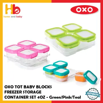 OXO Tot Plastic Baby Blocks Freezer Storage Containers Pink