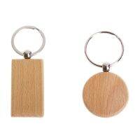 70Pcs Blank Wooden Keychain Diy Wooden Keychain Key Tag Gift - 20Pcs Round &amp; 50Pcs Rectangular