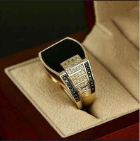 Black Enamel Diamond Crystal Men Fashion Jewelry Accessories Gold Titanium Steel Rings