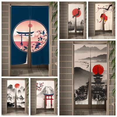 Fashion 2023 The Japanese style door curtain with ink, hyssop and linen shrinking. the curtain at the entrance to the living room and the kitchen hung on half the screen