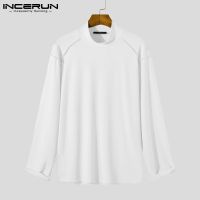 INCERUN Men 3Colors Simple Style Casual High Collar Long Sleeved Loose Tops