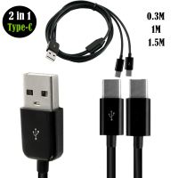 USB 2.0 Type A Male to 2 type-c Male Splitter Y Data Sync and Charge Connector Adapter Cable 0.3m/1/1.5m