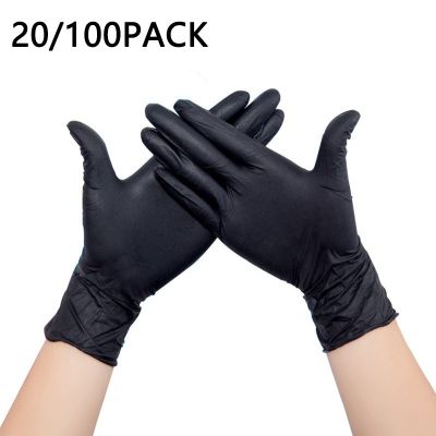 Sarung tangan nitril sekali pakai 20/100 Pak sarung tangan pelindung pembersih tato lateks hitam bebas sarung tangan untuk bekerja dapur
