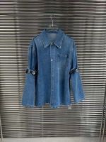 2023 Autumn New Belt Spliced Long Sleeve Denim Shirt