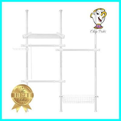 ราวแขวนผ้า 3 ราวแขวน 1 ชั้นวาง 1 ตะกร้า TUGU R19PW สีขาว3-BAR CLOTHES RACK WITH 1 SHELF AND 1 BASKET TUGU R19PW WHITE **พลาดไม่ได้แล้วจ้ะแม่**