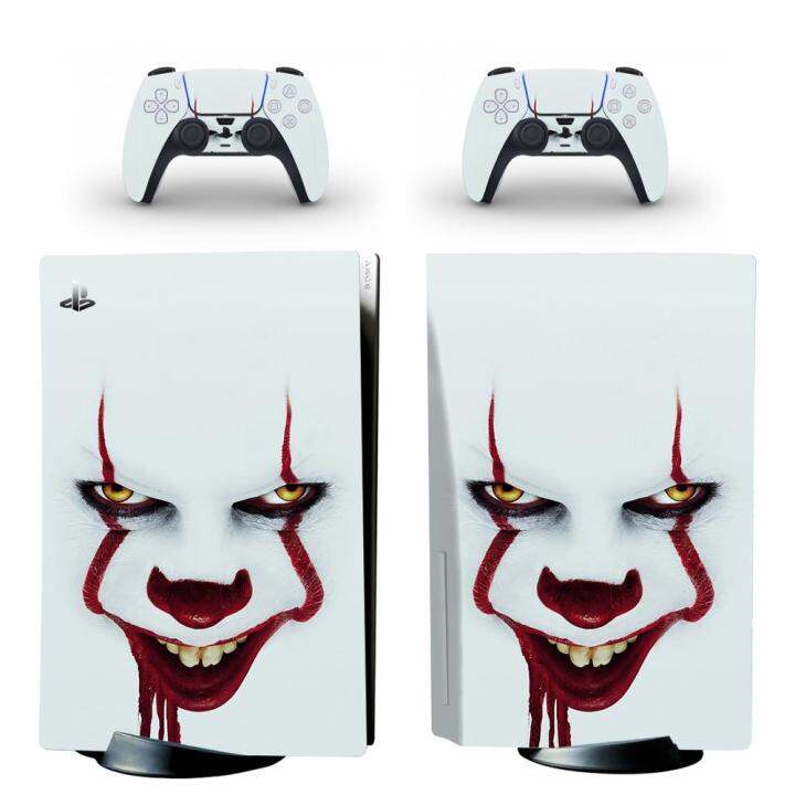 ps5-pennywise-ดิสก์มาตรฐานฝาครอบรูปลอกสติ๊กเกอร์สกินสำหรับคอนโซล-playstation-5และตัวควบคุม-ps5ไวนิลสติ๊กเกอร์สกิน