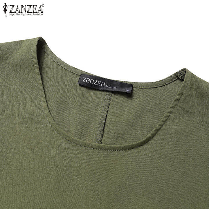 สินค้ามาใหม่-จัดส่งฟรี-fancystyle-zanzea-ชุดซันเดรสคลุมเข่ากระเป๋าด้านข้างวินเทจลำลองคอกลมชุดเดรสเรียบง่ายแขนสั้นสตรี-15