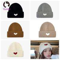 YSUNNY งานปัก หมวก skullies beanies รัก ทำด้วยผ้าขนสัตว์ รูปหัวใจ อบอุ่นและอบอุ่น หมวกโครเชต์ถัก สำหรับผู้หญิง