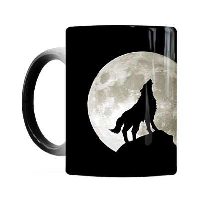 Drop Shipping 1Pcs 350ml New Moon Wolf Temperature Color Changing Mug Magic Heat Sensitive Coffee Milk Cup Novelty Birthday Gift