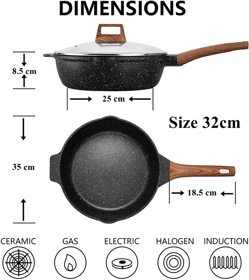 Carote 9.5-Inch Nonstick Deep Frying Pan with Glass Lid,Non-Stick Granite  Stone