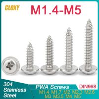 20/ 50/ 100/ 200pcs M1.4 M1.7 M2.6 M3- M5 304 Stainless Steel Cross Phillips Pan Round Head W/ Washer Collar Self-tapping Screw Nails Screws Fasteners