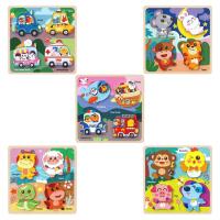 Cartoon Animal Jigsaw Puzzle Educational Fine Motor Skill Early Learning Puzzles Montessori Toys Animal Puzzle Cartoon Wood Puzzle Educational Toys for 3 Years Old Kids brightly